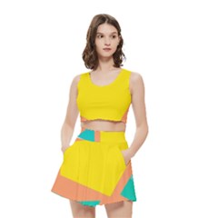 Geometric Design 02 Women s Crop Top Pleated Skater Rave Skirt