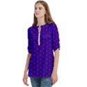 Blue Pattern Red Texture Women s Zip Front V-Neck 3/4 Sleeve Casual Top Pocket Shirt View2