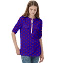 Blue Pattern Red Texture Women s Zip Front V-Neck 3/4 Sleeve Casual Top Pocket Shirt View3