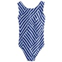 Blue and White Abstract Stripes Kids  Cut-Out Back One Piece Swimsuit View1