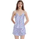 Light purple and white floral pattern V-Neck Satin Loungewear Set View1