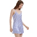 Light purple and white floral pattern V-Neck Satin Loungewear Set View3