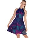 Turquoise Abstract Black Galaxy Pattern Turquoise Sleeveless Halter Neck A-Line Dress View1