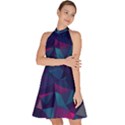Turquoise Abstract Black Galaxy Pattern Turquoise Sleeveless Halter Neck A-Line Dress View2