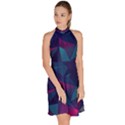 Turquoise Abstract Black Galaxy Pattern Turquoise Sleeveless Halter Neck A-Line Dress View3