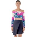 Waves Mountains Sky Long Sleeve Off Shoulder Crop Top View1
