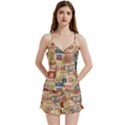 Letters Writing Paper Text Pattern V-Neck Satin Loungewear Set View1