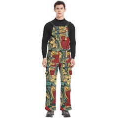 Pattern Shape Colorful Flower Leaves Men s Side Zip Front Pouch Ski And Snowboard Bib Pants	