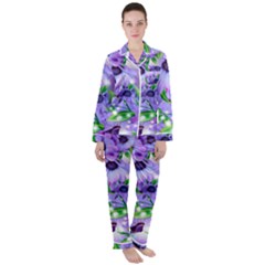 Purple Flower Nature Women s Long Sleeve Satin Pajamas Set