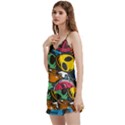 Funky Alien Pattern Abstract Colourful Drawing V-Neck Satin Loungewear Set View2