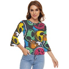 Funky Alien Pattern Abstract Colourful Drawing Bell Sleeve Top