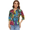 Funky Alien Pattern Abstract Colourful Drawing Women s Quarter Sleeve Pocket Shirt View1