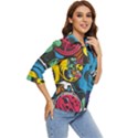 Funky Alien Pattern Abstract Colourful Drawing Women s Quarter Sleeve Pocket Shirt View2