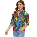 Funky Alien Pattern Abstract Colourful Drawing Women s Quarter Sleeve Pocket Shirt View3