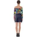 Funky Alien Pattern Abstract Colourful Drawing Long Sleeve Off Shoulder Crop Top View2