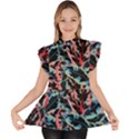 Leaves Pattern Patterns Colorful Ruffle Collar Short Sleeve Chiffon Top View1