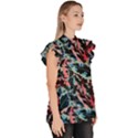 Leaves Pattern Patterns Colorful Ruffle Collar Short Sleeve Chiffon Top View3