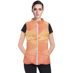 Abstract Texture Of Colorful Bright Pattern Of Transparent Leaves Of Orange And Yellow Color Women s Puffer Vest