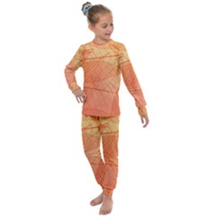 Abstract Texture Of Colorful Bright Pattern Of Transparent Leaves Of Orange And Yellow Color Kids  Long Sleeve Set 