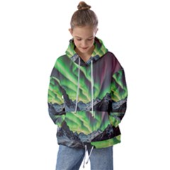Lake Mountains Aorora Northern Lights Snow Kids  Oversized Hoodie