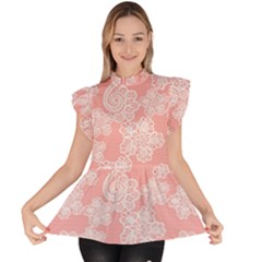 Lace White Ornamental Textile Ruffle Collar Short Sleeve Chiffon Top