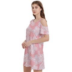 Lace White Ornamental Textile Women s Cold Shoulder Round Neck Mini Dress