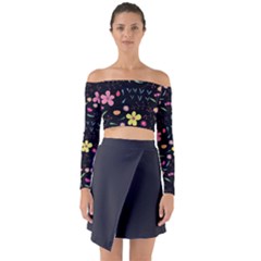 Foliage Pattern Beautiful Aesthetic Secret Garden Long Sleeve Off Shoulder Crop Top