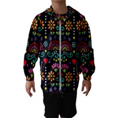 Mexican Folk Art Seamless Pattern Colorful Kids  Hooded Windbreaker