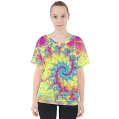 Fractal Spiral Abstract Background Vortex Yellow V-neck Dolman Drape Top