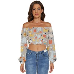 Pet Animal 02 Long Sleeve Crinkled Weave Crop Top