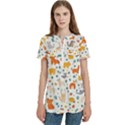 Pet Animal 04 Women s Zip Front V-Neck Short Sleeve Casual Top Pocket Shirt View1