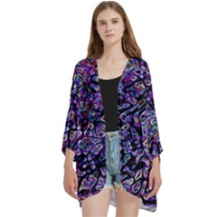 Neon Symphony Design Open Front 3/4 Sleeve Batwing Chiffon Cardigan Kimono