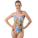Colorful City Life Horizontal Seamless Pattern Urban City Halter Cut-Out One Piece Swimsuit View1