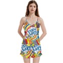 Colorful City Life Horizontal Seamless Pattern Urban City V-Neck Satin Loungewear Set View1