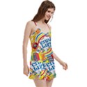 Colorful City Life Horizontal Seamless Pattern Urban City V-Neck Satin Loungewear Set View3
