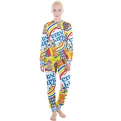 Colorful City Life Horizontal Seamless Pattern Urban City Women s Lounge Set