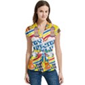 Colorful City Life Horizontal Seamless Pattern Urban City Women s Cap Sleeve Mandarin Collar Waist Tie Blouse View1