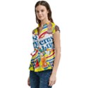 Colorful City Life Horizontal Seamless Pattern Urban City Women s Cap Sleeve Mandarin Collar Waist Tie Blouse View2