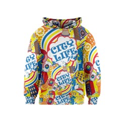 Colorful City Life Horizontal Seamless Pattern Urban City Kids  Pullover Hoodie