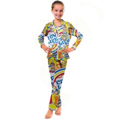 Colorful City Life Horizontal Seamless Pattern Urban City Kids  Satin Long Sleeve Pajamas Set