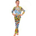 Colorful City Life Horizontal Seamless Pattern Urban City Kids  Satin Long Sleeve Pajamas Set View1