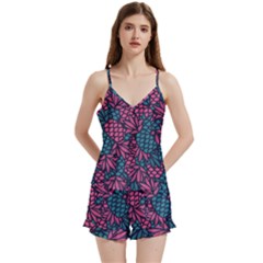 Summer Pineapples V-neck Satin Loungewear Set