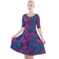 Summer Pineapples Quarter Sleeve A-line Dress With Pockets