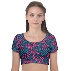 Summer Pineapples Velvet Short Sleeve Crop Top 