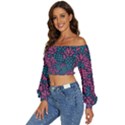 Summer Pineapples Long Sleeve Crinkled Weave Crop Top View2