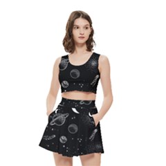 Cosmic Black Space Star Women s Crop Top Pleated Skater Rave Skirt