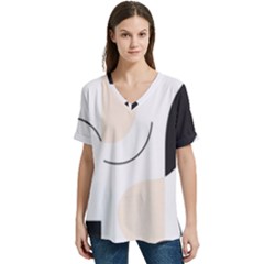 A Minimalist Pattern With Simple Lines And Shapes, Creating A Clean And Modern Aesthetic 05 V-neck Split Shoulder Casual T-shirt