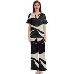 A Minimalist Pattern With Simple Lines And Shapes, Creating A Clean And Modern Aesthetic 06 Short Sleeve Long Pants Satin Pajamas Set