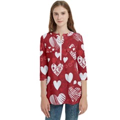 Valentine Women s Zip Front V-neck 3/4 Sleeve Casual Top Pocket Shirt