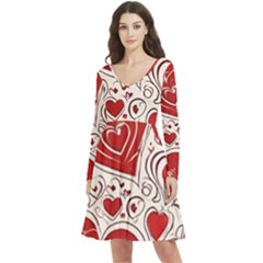 Be My Valentine Long Sleeve V-neck Skater Dress With Pockets